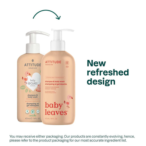 2-in-1 16 Oz ATTITUDE Shampoo and Body Wash for Baby, EWG Verified, Dermatologically Tested, Vegan, Orange