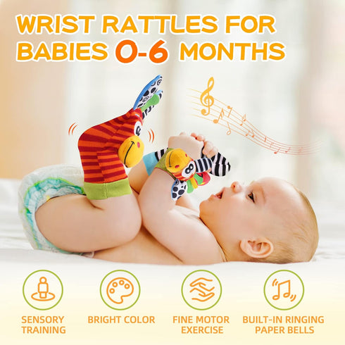 Baby Wrist Rattles Foot Finder Socks Set, Infant Rattle Socks and Hand Rattles for Babies 0-6 Months