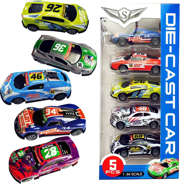 Pull Back Racing Cars Diecast Race Car Vehicles, Set of 5 (3 Inch Metal Friction Powered Toys)