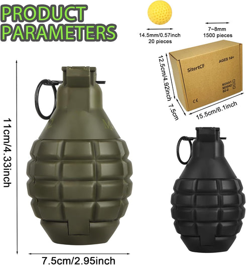 Tactical Toy-Grenade for CS Battle Game, 2Pcs Refillable Fun Impact Grenade Toy with 20 Foam Ammo