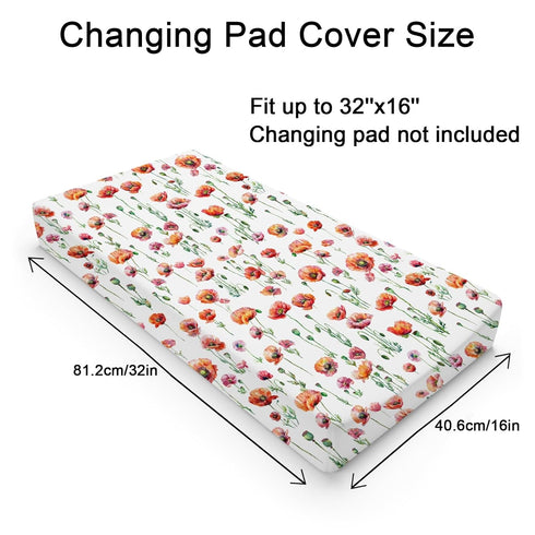 Watercolor Poppy Floral Changing Pad Covers Red Poppy Flowers Diaper Changing Table Pad Sheets for Boys Girls Wild Floral Soft Breathable Stretchy Baby Nursery Diaper Changing Table Mats 32''x16''