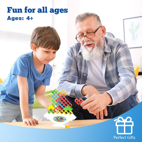 Tetra Tower Balancing Stacking Toys - 32PCS Board Games for Kids & Adults - 2 Players Balance Game with Storage Bag