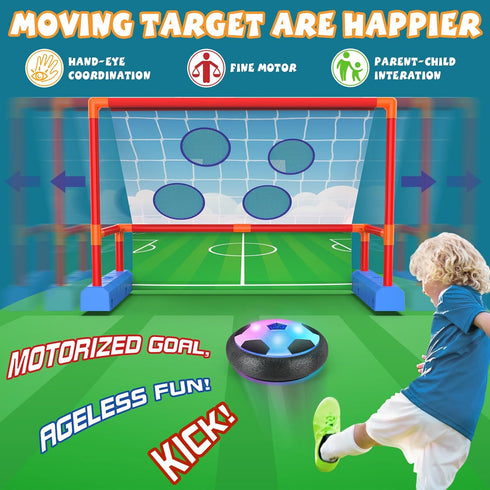 2-in-1 Moving Kick Toss Games for Kids - Light Up Hover Soccer Ball with Animal Bean Bag Toss, Indoor Outdoor Birthday