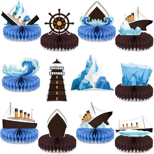 12Pcs Nautical Party Supplies Cruise Ship Birthday Honeycomb Centerpieces for Ocean Party