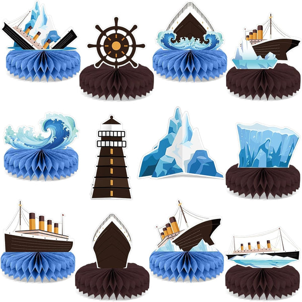 12Pcs Nautical Party Supplies Cruise Ship Birthday Honeycomb Centerpieces for Ocean Party