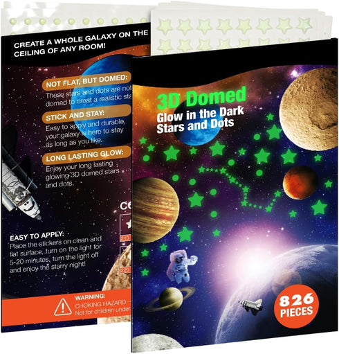 Realistic Tiny 3D Domed Glow in The Dark Stars, 826pcs Adhesive Glow Dots and Stars for Kids Bedroom Decor