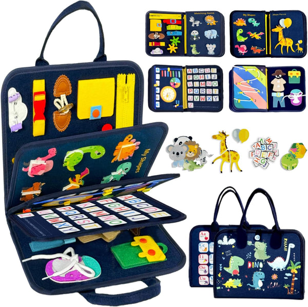 Qizfun Toddler Busy Board Montessori Toys Sensory Busy Book, Educational Learning Travel