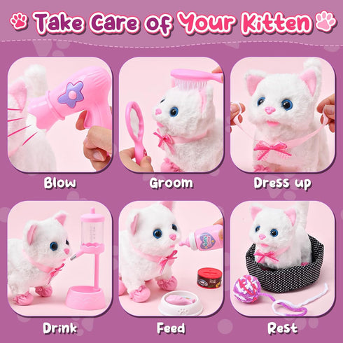 16 Set, 3 4 5 6 7 8 9 Golray Cat Toys for Kids Girls Gift, Electronic Interactive Plush Toy Cat Can Walk and Meow - Pcs