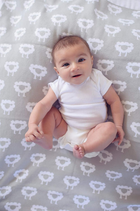 Premium Organic Cotton Baby Blanket - Knitted Sheep Design - Super Soft Multi Use by Ziggy Baby