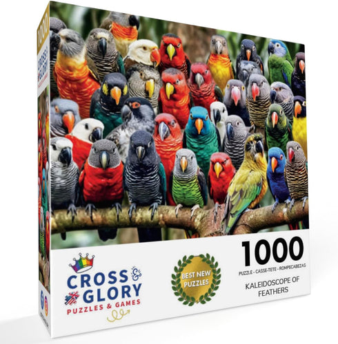 Cross & Glory Kaleidoscope of Feathers: Premium 1000 Piece Jigsaw Puzzle for Adults - Unique Bird Artwork