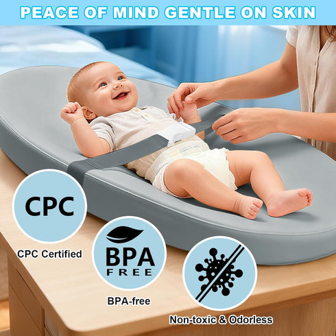 Baby Diaper Changing Pad, Wipeable Baby Changing Pad for Dresser, Contoured Waterproof Changing Pad with PU Cover