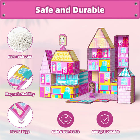 3+, 4-8 3+ GobiDex Princess Magnetic Doll House Building Toys for Girls Pink Magnet Tiles for Kids Ages STEM Sensory