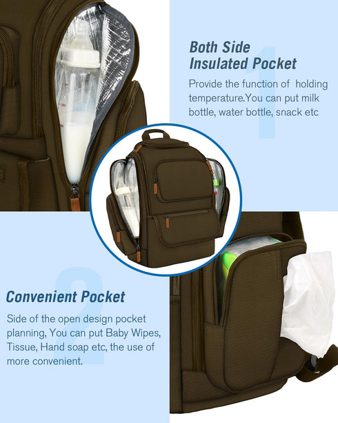 Backpack, Backpack 2 Mancro Diaper Bag Large Multifunction Baby for Travel with Stroller Strap and Insulated Pockets