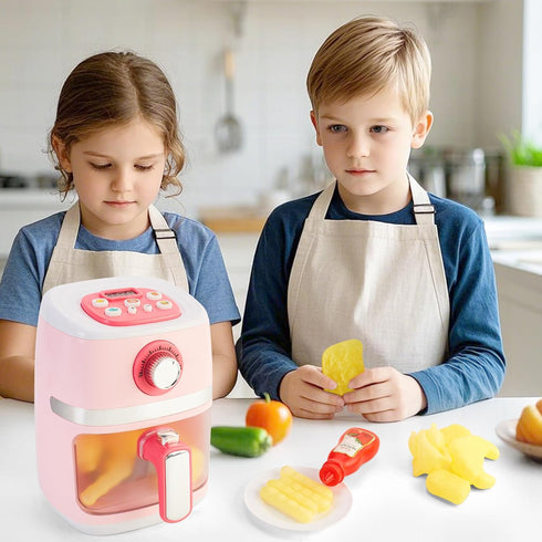Set 3-5 4-8,Pink Play Kitchen Accessories, Pretend Kitchen Appliances with Toy Air Fryer for Kids with Sound