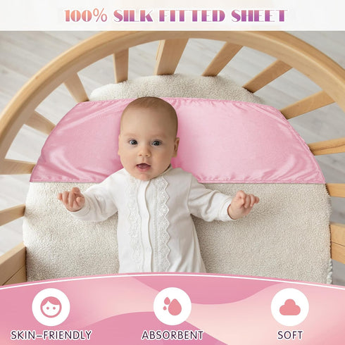 2 Hosuly Pcs Satin Bassinet Sheet Baby Hair Soft Silk Feeling Sheet Baby Bassinet for Rectangle Cradle Pad Mattress