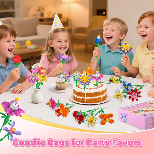 24 Pack Set 789PCS 3.6MM 6+ Flowers Easter Basket Fillers Party Favors for Kids Building - Flowers Mini Building Block