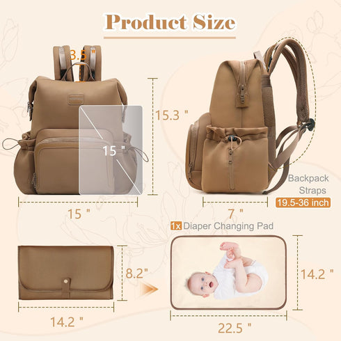 Backpack Backpack 12 miss fong Diaper Bag - Baby Diaper Bag Neoprene Bag Large Capacity Neoprene with Diaper Changing