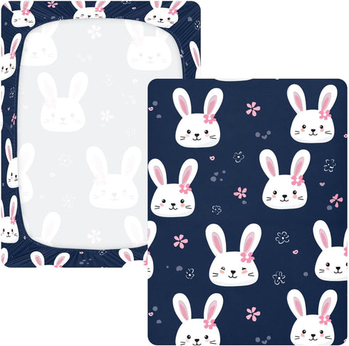 Mazeann 39" 27" 5" Rabbit Face Easter Mini Crib Sheets Soft Fitted Cotton Baby Playard Sheets Mattress Cover for Girl