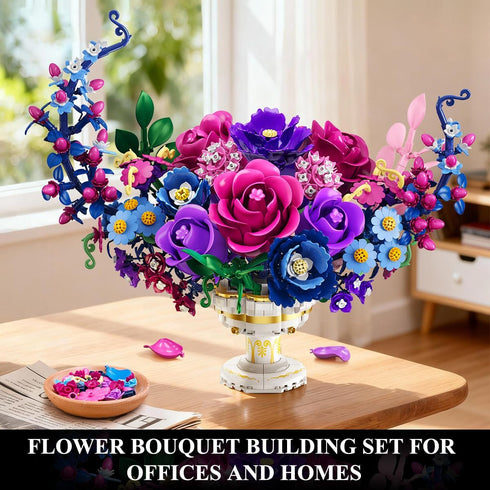 Set 1274 12+ PLAXSOON Moon Flower Bouquet Building with Lights, Mothers Day Flowers Botanicals Building Block Kit, PCS