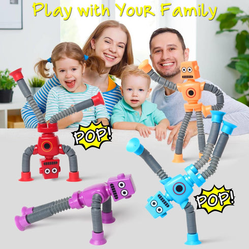 4 Pcs Telescopic Suction Cup Robot Toy - Cool Pop Tubes Sensory Toys for Toddlers, Educational Party Favors