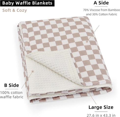 2 LifeTree Waffle Baby Blankets, Muslin Checkered Swaddle Blankets for Boys Girls, Layers Crib Stroller Blanket