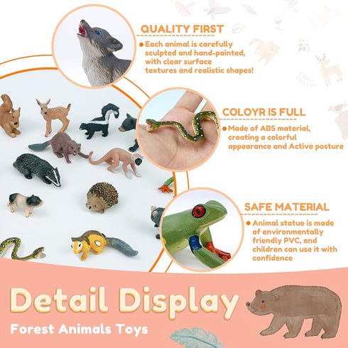 18Pcs Forest Animals Figures - Plastic Woodland Creature Toy Figurines for Kids 3-5 6-12, Small Jungle Animal Baby