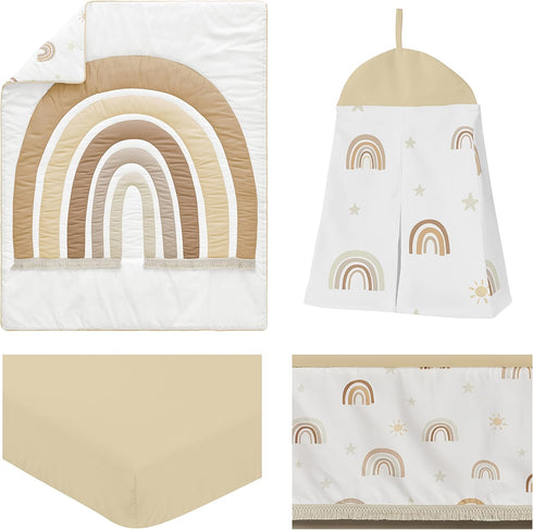 Set 4pc Sweet Jojo Designs Neutral Boho Rainbow Baby Girl Boy Unisex Nursery Crib Bedding Mustard Yellow Pumpkin Orange