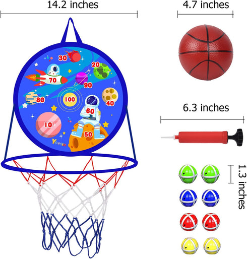 2 in 1 Basketball Hoop and Dart Board - 14" for Kids, Sports & Outdoor Play Birthday Gift Toys