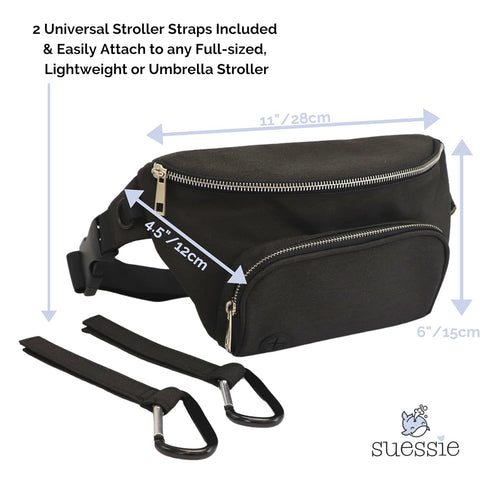 Pack Suessie Fanny Diaper Bag - with Baby Changing Pad & Waterproof Wipes Pocket - Stroller Organizer Black