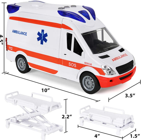 Set Kiddie Play Ambulance Toy with Lights and Sound Friction Powered Emergency & Rescue Vehicle Doors That Open and a