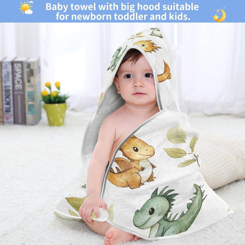 YETTASBIN 30 30 Inch Cartoon Dragon Baby Towel, Ultra Soft Absorbent Cotton Baby Hooded Bath Towel for Newborn Baby Boy