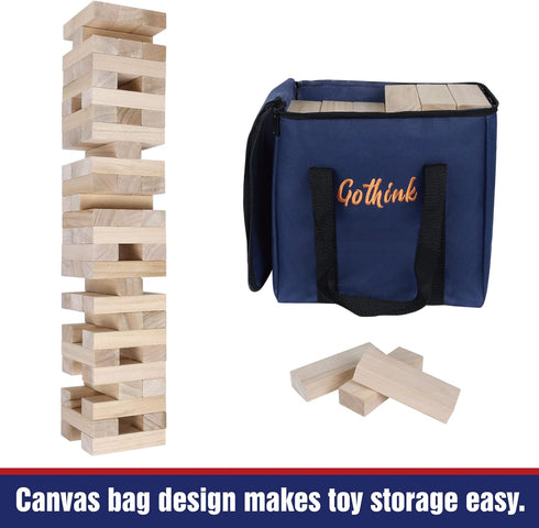 3.2 60pcs GOTHINK Giant Tumble Tower Game, Large Tumbling Tower Stacking to Over FT Wooden Jumbo Blocks for Outside