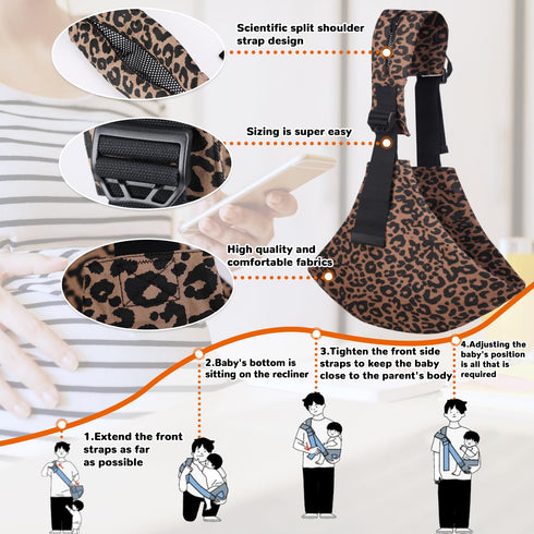 2025 10-45 LbsLeopard Baby Sling Carrier Adjustable Baby Sling Upgraded Toddler Sling Comfortable Baby Wrap Carriers