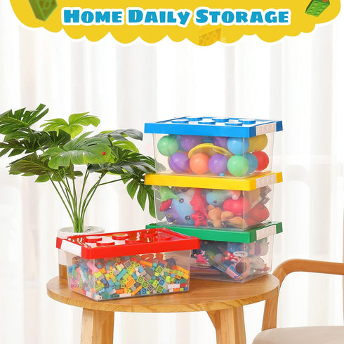 Vicenpal 4 Pack Toy Storage Containers with Lids, Brick Shaped Kids Toy Organizer Box for Building Blocks