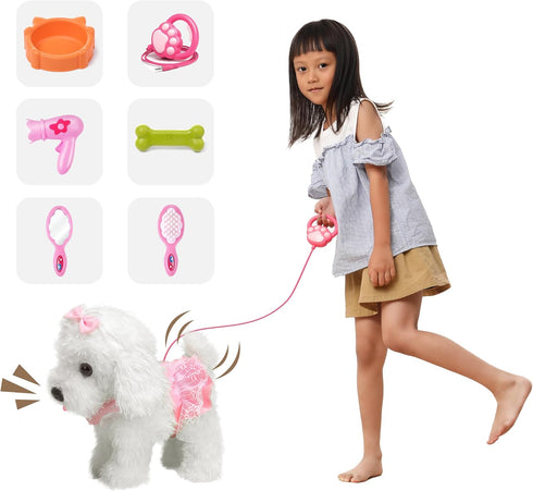 3 4 5 6+ OR OR TU Walking Barking Toy Dog with Remote Control Leash, Plush Puppy Electronic Interactive Toys for Kids