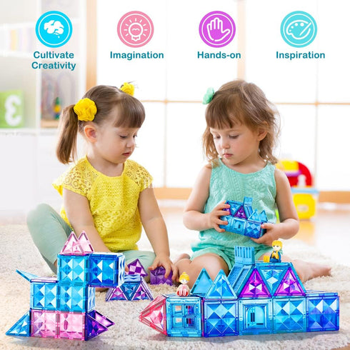 102pcs Frozen Castle Magnetic Tiles - 3D Diamond Building Blocks STEM Educational Toys for Kids Age 3-8 Birthday Gifts