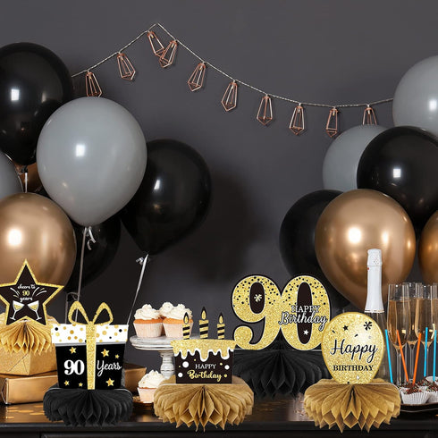 9 Pieces 90th Birthday Decoration Centerpieces for Tables Cheers to 90 Years Honeycomb Table Topper for Party Supplies