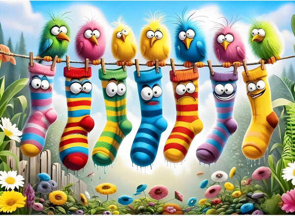 GEMOUJ Birds Family Puzzles for Adults 1000 Pieces,Colorful Cartoon Socks 1000 Piece Puzzle