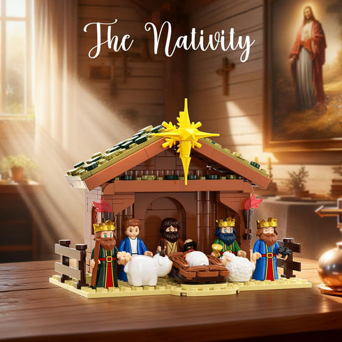 SHAREHB Set, 252PCS 6 6-12+ Jesus Building Block Easter Nativity Building Kit, Bible Story Jesus Figures Toys(Includes