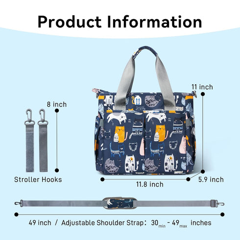Diaper Bag Tote Satchel Waterproof Messenger Baby Diaper Bags for Mom and Dad Multifunction Medium Travel Tote Bags(Cat