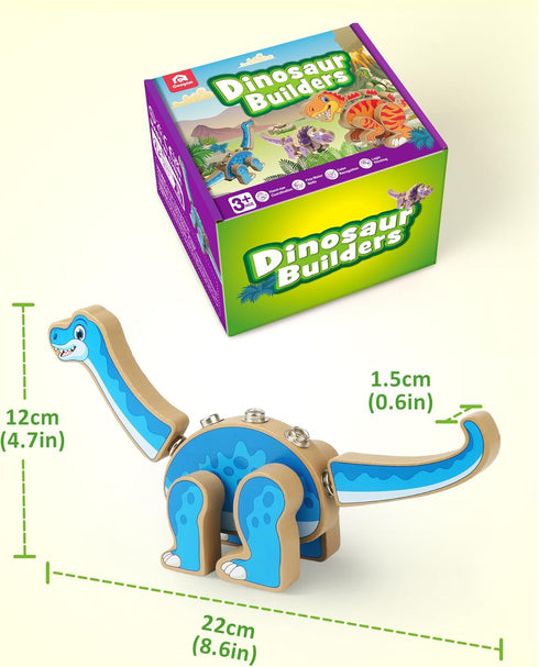 Playset, 3 4 5 Coogam Build Your Own Dinosaurs Toy, Snap Together Building Dinosaurs Wooden STEM Take Apart Dinosaur