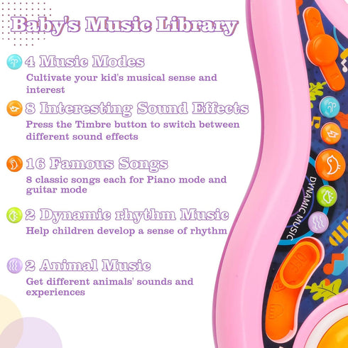 2-4 2+ Kids Guitar, Electric Toddler Baby Music Toys for Ages with Piano Mode Strap and Lights Child Musical