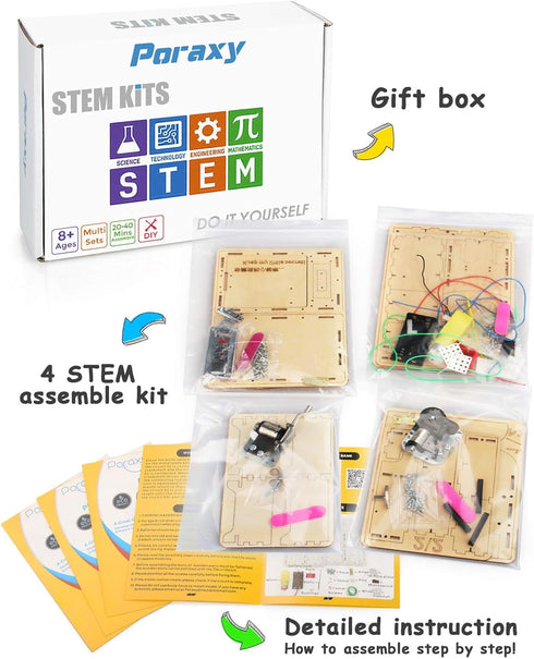 Poraxy 4 Set STEM Kits for Kids Ages 8-10, Music Box, Robot 3D Puzzle Educational Projects, Birthday Gifts for Boys &