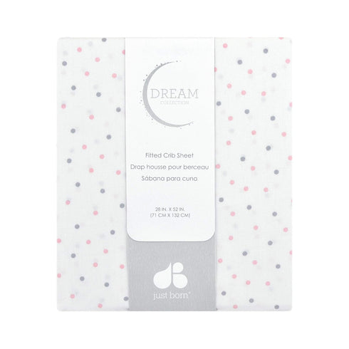 Just Born Boys and Girls Newborn Infant Baby Toddler Nursery Sateen Cotton Bedding Fitted Crib Sheet, Grey/Pink Dots, One Size by Just Born