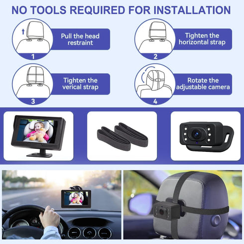 B-Qtech 1080P 360 Baby Car Camera Monitor Night Vision HD Easy to Install Rotating Car Baby Cameras for Back Seat Rear