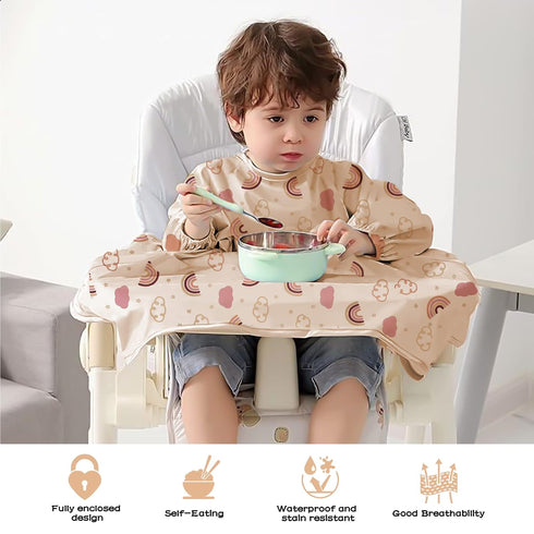 Vicloon Coverall Baby Feeding Bib, Long Sleeves Waterproof Bib for 6 Months to 3 Years Old (Pink)