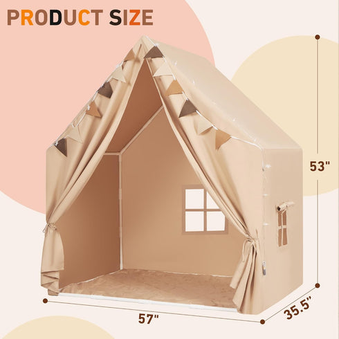 Kids Play Tent with Padded Mat & Star LED Lights, Large Indoor Play Room House Tent for Ages 4-10