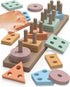 Montessori Toys for 1-3 Year Old Boys & Girls, Wooden Sorting & Stacking Puzzles for Toddlers Birthday Gifts