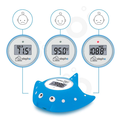 Elepho eFloat Digital Baby Thermometer - Waterproof Device for Bathtub, Monitors Water & Room Temperature (Blue)