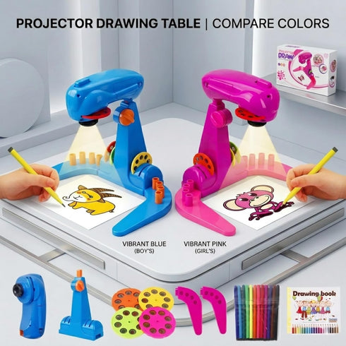 imireux 3, 4, 5, 678(Pink) Kids Drawing Projector Table, Light Up Trace and Draw Art Board with Projector Stencils